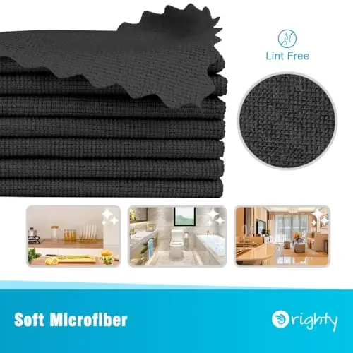 Orighty Microfiber Cleaning Cloth 5 Pack, Black Cleaning Rags 12x11 inch | Microfiber Towels for Cars, Highly Absorbent Household Cleaning Supplies, Reusable Lint Free Cloths for House, Kitchen - 2