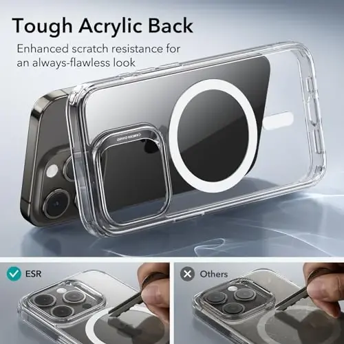 ESR for iPhone 15 Pro Case Set, 1 Tempered-Glass Screen Protector, 1 Set of Lens Protectors, Military-Grade Protection, Yellowing and Scratch Resistant MagSafe Phone Case, Classic Series, Clear - 6