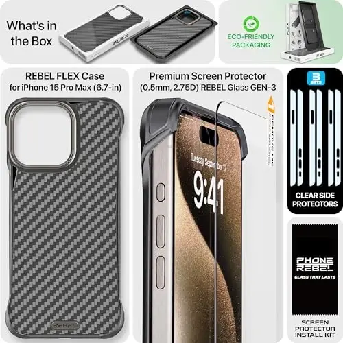 REBEL Case for iPhone 15 Pro Max [Flex Series] Exposed Sides for Comfort, Aramid Fiber, Strong MagSafe Compatible, Shockproof, Metal Lens, Protective Frameless Design, 6.7 Inch Phone 2023 (Flex) - 6