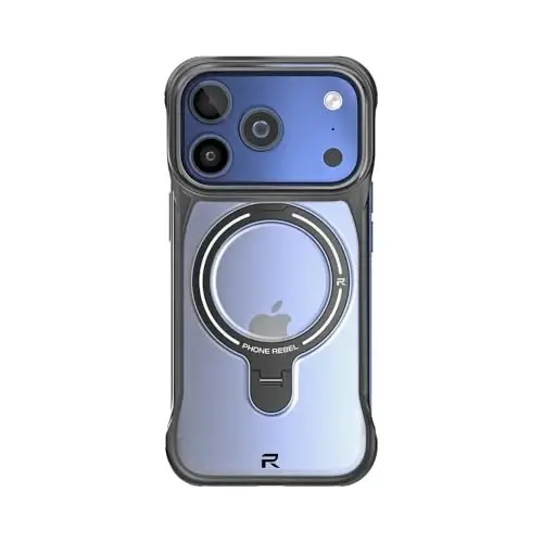 REBEL Translucent Clear Case for iPhone 17 Pro 6.3” [Frosted Flex Series] Exposed Sides for Comfort, Strong MagSafe Compatible, Built-In Metal Kickstand, Protective Upgraded Frameless Cover 2025 Phone - 5