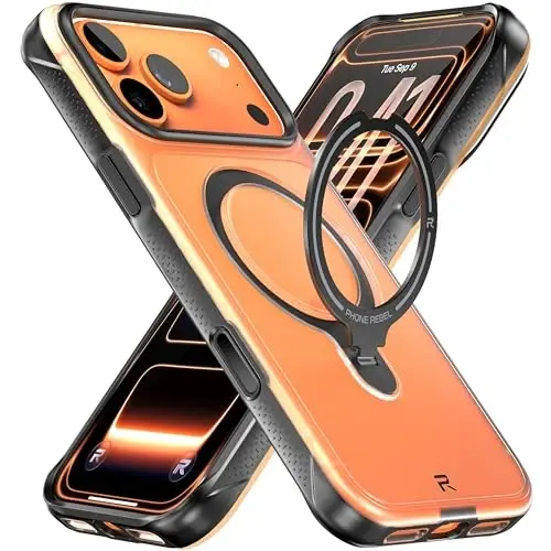 REBEL Semi-Clear Case for iPhone 17 Pro Max 6.9” [Frosted Series Gen7] Strong MagSafe Compatible, Grippy Sides, Built-in Metal Kickstand, Translucent Matte, Protective Frameless Cover, 2025 Phone 