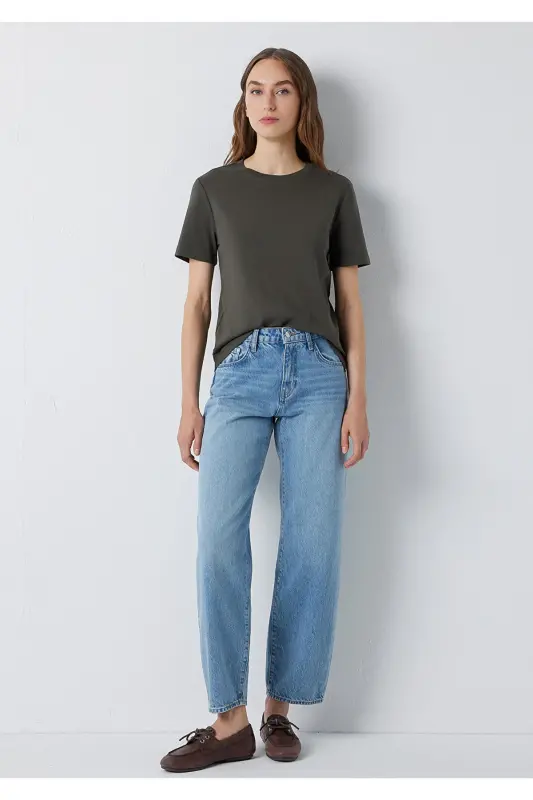 Haki Basic Tişört Semi Slim Fit / Yarı Dar Kesim 1612916-71553 - Haki - 3