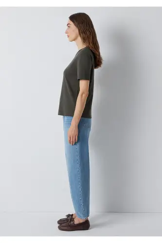 Haki Basic Tişört Semi Slim Fit / Yarı Dar Kesim 1612916-71553 - Haki - 5