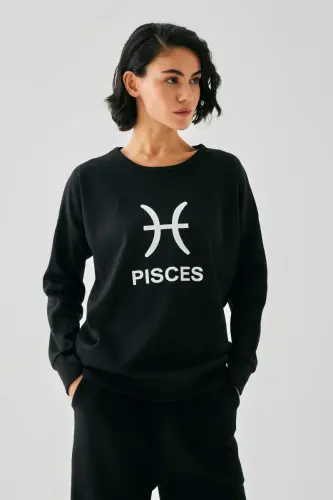 Angelino Kadın Siyah Balık Burcu Oversize 2 İplik Eşofman Ev Giyim Takımı - BÜYÜKBEDENIZ (1)