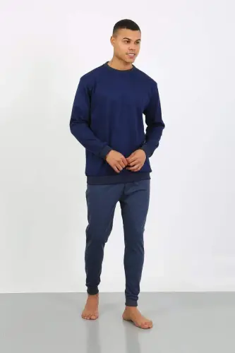 Akbeniz Erkek Uzun Kol Manşetli Paça Penye Pijama Takımı 6870 Lacivert - 1