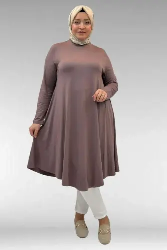 28016 Büyük Beden Mevlana Penye Tunik - Vizon - 1