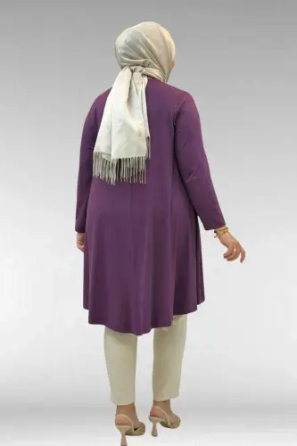 28016 Büyük Beden Mevlana Penye Tunik - Mürdüm - 3