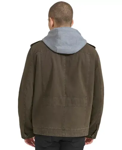 Men's Two Pocket Hooded Trucker Jacket - Dark Brown - 5