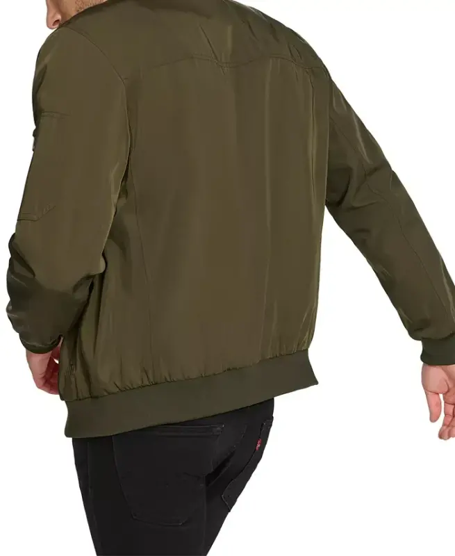Men's Solid-Color Zipper Flight Jacket - Olive - 3