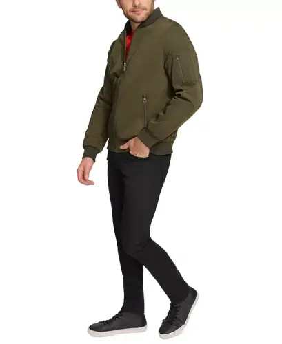Men's Solid-Color Zipper Flight Jacket - Olive - 4
