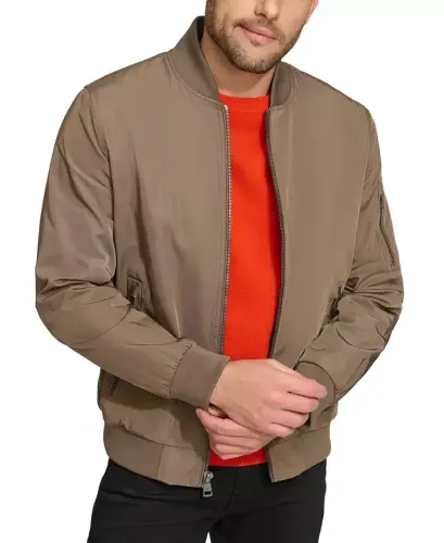 Men's Solid-Color Zipper Flight Jacket - Dark Tan 
