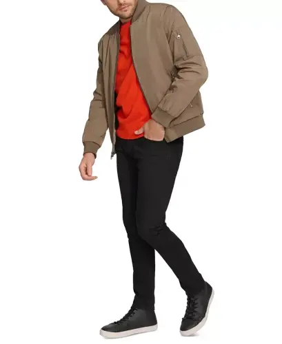 Men's Solid-Color Zipper Flight Jacket - Dark Tan - 4