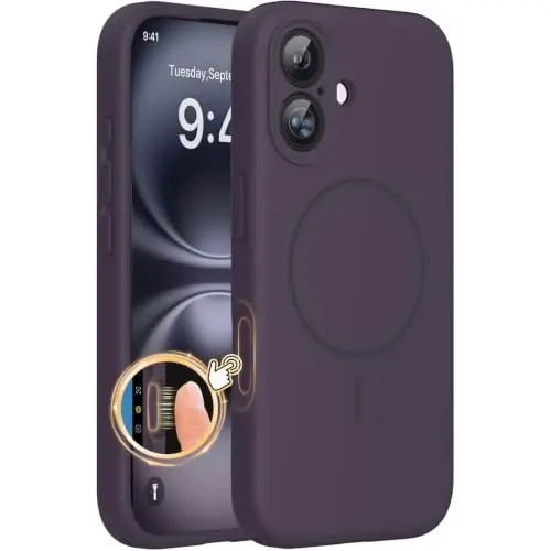 miracase Compatible with iPhone 16 Case, [Soft Anti-Scratch Microfiber Lining], Compatible with MagSafe, Liquid Silicone Case Shockproof Drop Protection Phone Case for 16,Dark Purple 