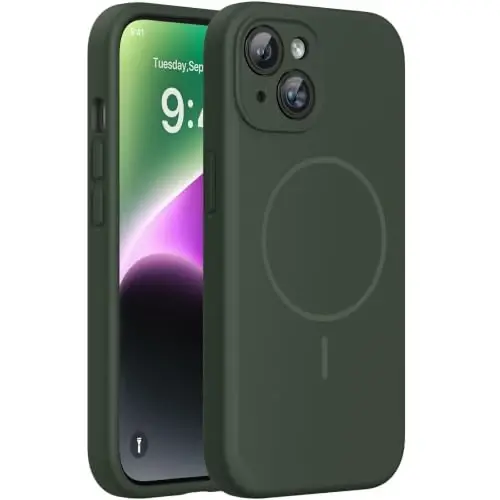 Miracase Magnetic for iPhone 14 Plus Case, [Soft Anti-Scratch Microfiber Lining], Compatible with MagSafe, Silicone Shockproof Protection Phone Case for iPhone 14 Plus,Dark Green - MIRACASE