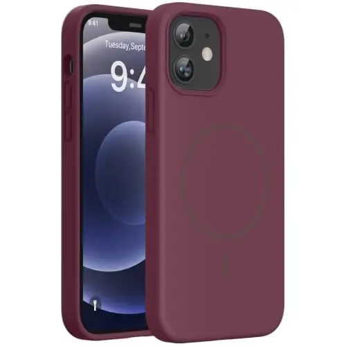 miracase Magnetic for iPhone 12 Case/iPhone 12 Pro Case, [Soft Anti-Scratch Microfiber Lining], Compatible with MagSafe, Liquid Silicone Shockproof Drop Protection Phone Case for 12/12 Pro,Wine Red - MIRACASE