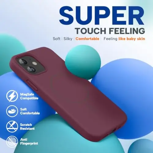 miracase Magnetic for iPhone 12 Case/iPhone 12 Pro Case, [Soft Anti-Scratch Microfiber Lining], Compatible with MagSafe, Liquid Silicone Shockproof Drop Protection Phone Case for 12/12 Pro,Wine Red - 5