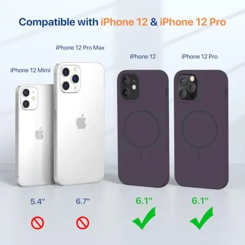 Miracase Magnetic for iPhone 12 Case/iPhone 12 Pro Case, [Soft Anti-Scratch Microfiber Lining], Compatible with MagSafe, Liquid Silicone Shockproof Drop Protection Phone Case for 12/12 Pro,Dark Purple - MIRACASE (1)