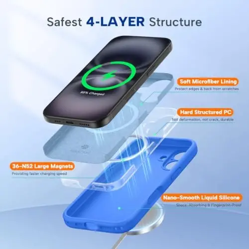 miracase Compatible with iPhone 16 Case, [Soft Anti-Scratch Microfiber Lining], Compatible with MagSafe, Liquid Silicone Case Shockproof Drop Protection Phone Case for 16,Mediterranean Blue - 5
