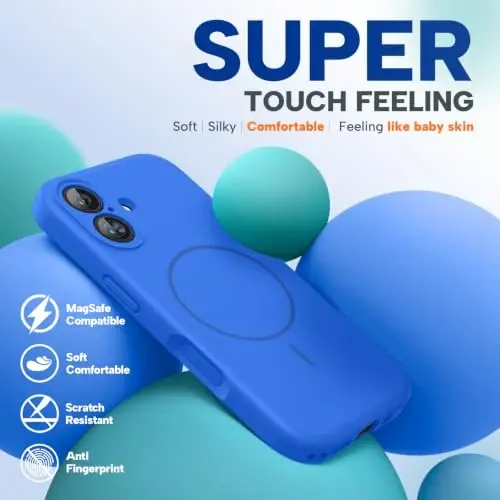 miracase Compatible with iPhone 16 Case, [Soft Anti-Scratch Microfiber Lining], Compatible with MagSafe, Liquid Silicone Case Shockproof Drop Protection Phone Case for 16,Mediterranean Blue - 6