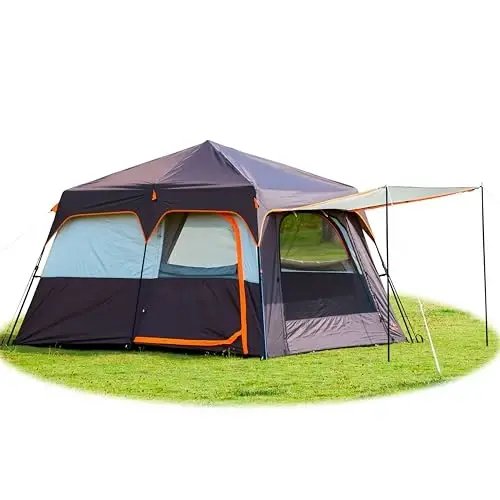 KTT Extra Large Tent 8-10-12-14 Person(A),Family Cabin Tents,2 Rooms,3 Doors and 3 Windows with Mesh,Straight Wall,Waterproof,Double Layer,Big Tent for Outdoor,Picnic,Camping,Family Gathering - 1