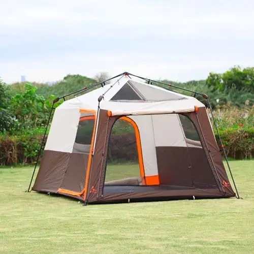 KTT Extra Large Tent 8-10-12-14 Person(A),Family Cabin Tents,2 Rooms,3 Doors and 3 Windows with Mesh,Straight Wall,Waterproof,Double Layer,Big Tent for Outdoor,Picnic,Camping,Family Gathering - 2