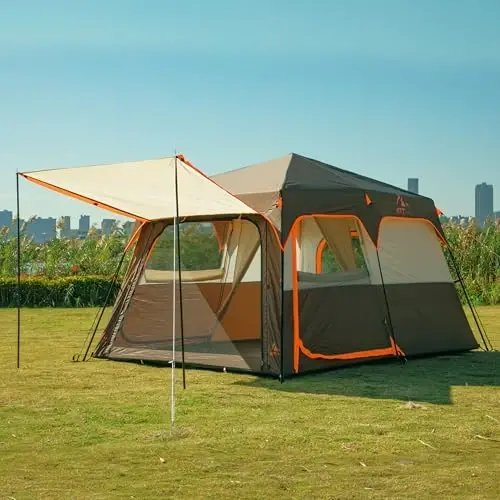 KTT Extra Large Tent 8-10-12-14 Person(A),Family Cabin Tents,2 Rooms,3 Doors and 3 Windows with Mesh,Straight Wall,Waterproof,Double Layer,Big Tent for Outdoor,Picnic,Camping,Family Gathering - 3