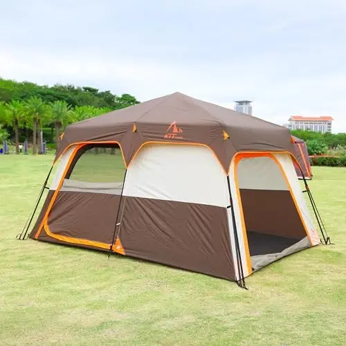 KTT Extra Large Tent 8-10-12-14 Person(A),Family Cabin Tents,2 Rooms,3 Doors and 3 Windows with Mesh,Straight Wall,Waterproof,Double Layer,Big Tent for Outdoor,Picnic,Camping,Family Gathering - 4