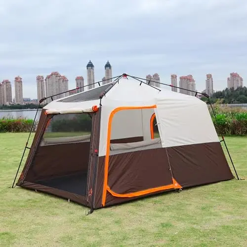 KTT Extra Large Tent 8-10-12-14 Person(A),Family Cabin Tents,2 Rooms,3 Doors and 3 Windows with Mesh,Straight Wall,Waterproof,Double Layer,Big Tent for Outdoor,Picnic,Camping,Family Gathering - 5