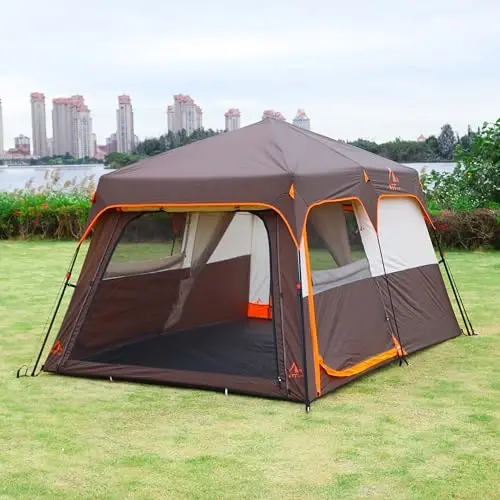 KTT Extra Large Tent 8-10-12-14 Person(A),Family Cabin Tents,2 Rooms,3 Doors and 3 Windows with Mesh,Straight Wall,Waterproof,Double Layer,Big Tent for Outdoor,Picnic,Camping,Family Gathering - 6