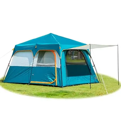 KTT Extra Large Tent 8-10-12-14 Person(A),Family Cabin Tents,2 Rooms,3 Doors and 3 Windows with Mesh,Straight Wall,Waterproof,Double Layer,Big Tent for Outdoor,Picnic,Camping,Family Gathering - 1