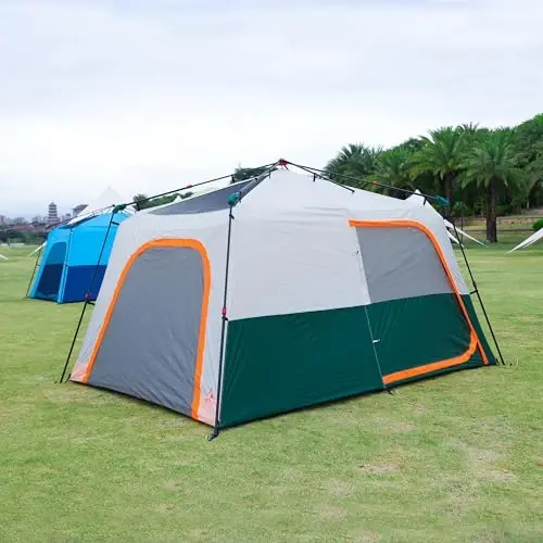 KTT Extra Large Tent 8-10-12-14 Person(A),Family Cabin Tents,2 Rooms,3 Doors and 3 Windows with Mesh,Straight Wall,Waterproof,Double Layer,Big Tent for Outdoor,Picnic,Camping,Family Gathering - 4
