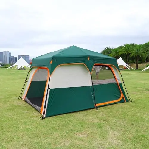 KTT Extra Large Tent 8-10-12-14 Person(A),Family Cabin Tents,2 Rooms,3 Doors and 3 Windows with Mesh,Straight Wall,Waterproof,Double Layer,Big Tent for Outdoor,Picnic,Camping,Family Gathering - 5