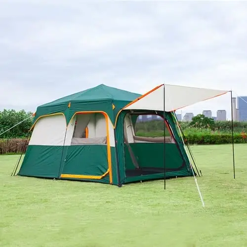 KTT Extra Large Tent 8-10-12-14 Person(A),Family Cabin Tents,2 Rooms,3 Doors and 3 Windows with Mesh,Straight Wall,Waterproof,Double Layer,Big Tent for Outdoor,Picnic,Camping,Family Gathering - 6