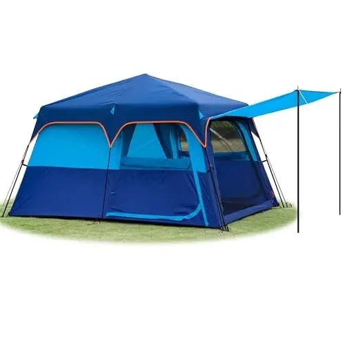 KTT Extra Large Tent 8-10-12-14 Person(A),Family Cabin Tents,2 Rooms,3 Doors and 3 Windows with Mesh,Straight Wall,Waterproof,Double Layer,Big Tent for Outdoor,Picnic,Camping,Family Gathering 
