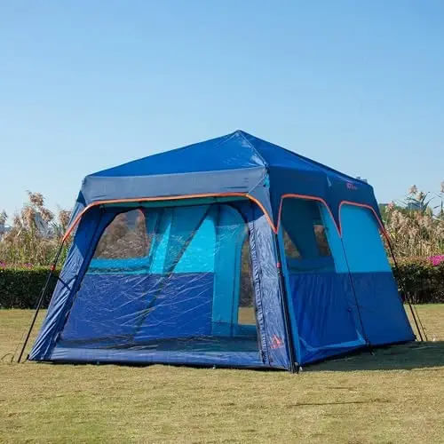 KTT Extra Large Tent 8-10-12-14 Person(A),Family Cabin Tents,2 Rooms,3 Doors and 3 Windows with Mesh,Straight Wall,Waterproof,Double Layer,Big Tent for Outdoor,Picnic,Camping,Family Gathering - KTT (1)