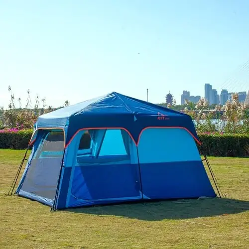KTT Extra Large Tent 8-10-12-14 Person(A),Family Cabin Tents,2 Rooms,3 Doors and 3 Windows with Mesh,Straight Wall,Waterproof,Double Layer,Big Tent for Outdoor,Picnic,Camping,Family Gathering - 3