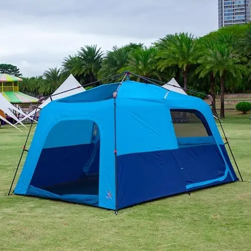 KTT Extra Large Tent 8-10-12-14 Person(A),Family Cabin Tents,2 Rooms,3 Doors and 3 Windows with Mesh,Straight Wall,Waterproof,Double Layer,Big Tent for Outdoor,Picnic,Camping,Family Gathering - 4