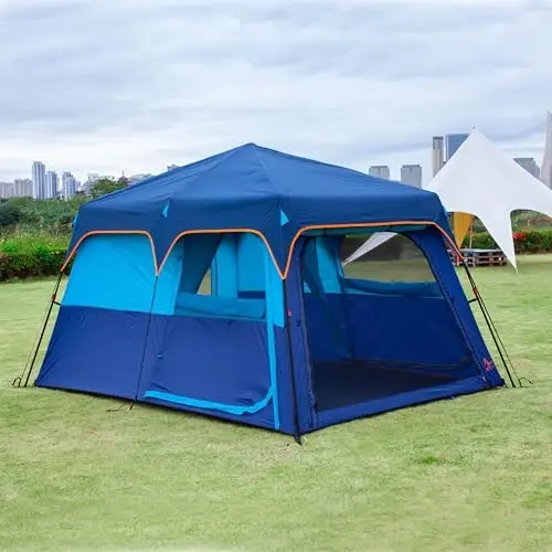KTT Extra Large Tent 8-10-12-14 Person(A),Family Cabin Tents,2 Rooms,3 Doors and 3 Windows with Mesh,Straight Wall,Waterproof,Double Layer,Big Tent for Outdoor,Picnic,Camping,Family Gathering - 5