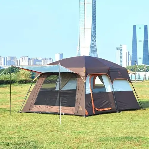 KTT Extra Large Tent 8-10-12-14 Person(A),Family Cabin Tents,2 Rooms,3 Doors and 3 Windows with Mesh,Straight Wall,Waterproof,Double Layer,Big Tent for Outdoor,Picnic,Camping,Family Gathering - 2