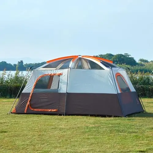 KTT Extra Large Tent 8-10-12-14 Person(A),Family Cabin Tents,2 Rooms,3 Doors and 3 Windows with Mesh,Straight Wall,Waterproof,Double Layer,Big Tent for Outdoor,Picnic,Camping,Family Gathering - 3