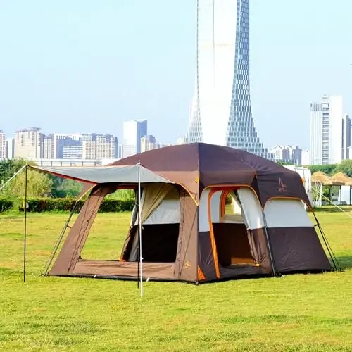 KTT Extra Large Tent 8-10-12-14 Person(A),Family Cabin Tents,2 Rooms,3 Doors and 3 Windows with Mesh,Straight Wall,Waterproof,Double Layer,Big Tent for Outdoor,Picnic,Camping,Family Gathering - 5