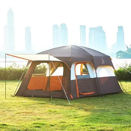 KTT Extra Large Tent 8-10-12-14 Person(A),Family Cabin Tents,2 Rooms,3 Doors and 3 Windows with Mesh,Straight Wall,Waterproof,Double Layer,Big Tent for Outdoor,Picnic,Camping,Family Gathering - 6