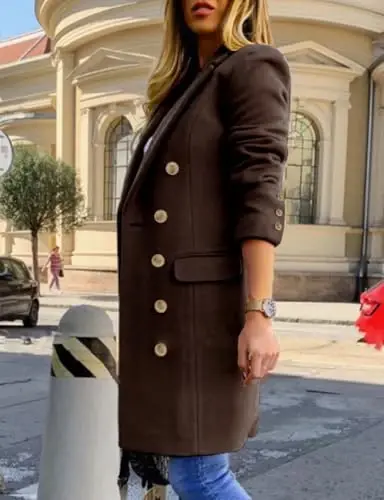 IDEALSANXUN Womens Fall Winter Wool Coats Double Breasted Midi Peacoat Trench Coats - IDEALSANXUN (1)