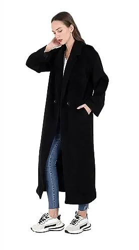 CHARTOU Women's Oversized Notched Collar Wool Blend Single Breast Midi Long Trench Coat - 3