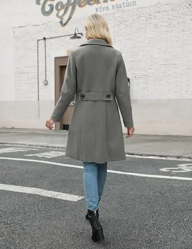 Bankeng Women Winter Wool Blend Camel Mid-Long Coat Notch Double-Breasted Lapel Jacket Outwear - 6