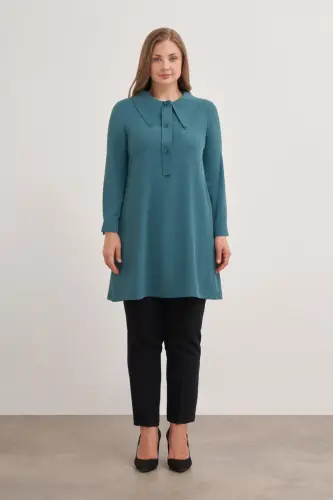 15748112 Büyük Yaka Detaylı Tunik-Yeşil - 1