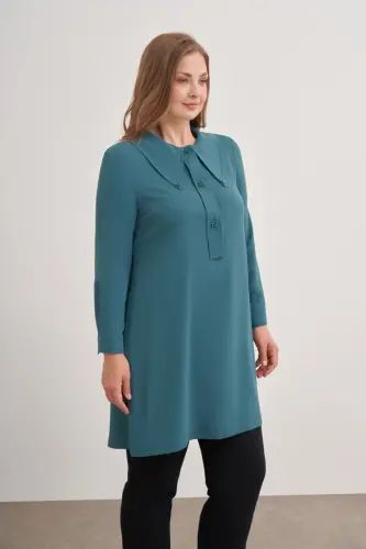 15748112 Büyük Yaka Detaylı Tunik-Yeşil - AKER (1)