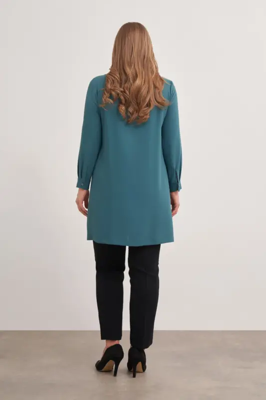 15748112 Büyük Yaka Detaylı Tunik-Yeşil - 6