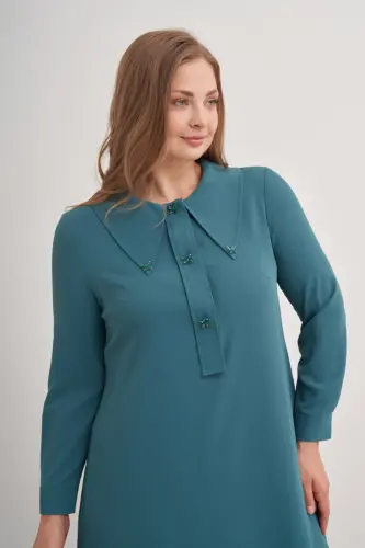 15748112 Büyük Yaka Detaylı Tunik-Yeşil - 4