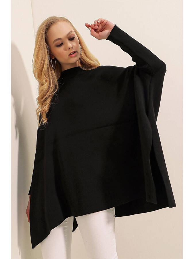 15783 Split Poncho Sweater - Black - 6